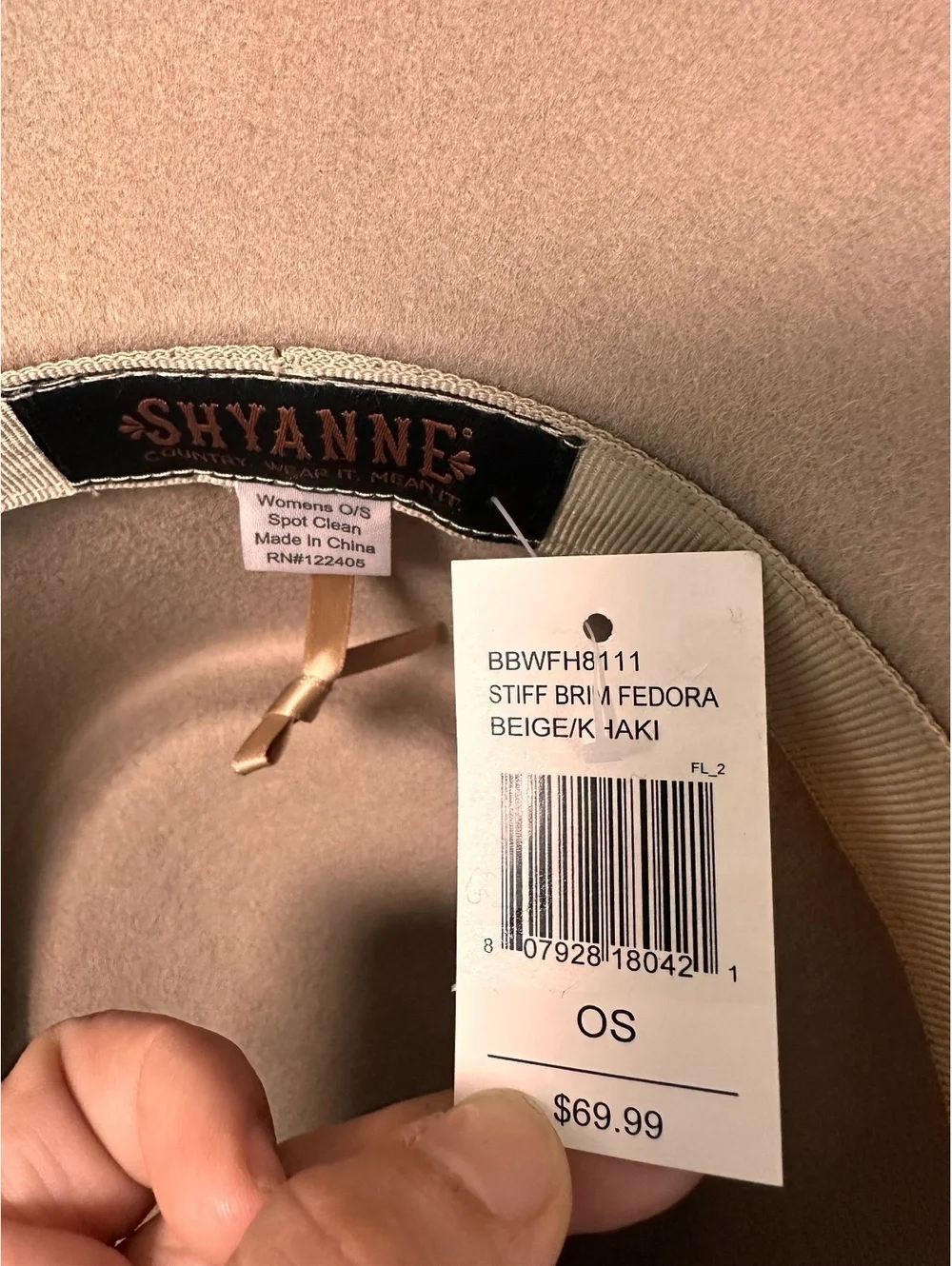 Shyanne women’s beige/khaki stiff-brim fedora hat